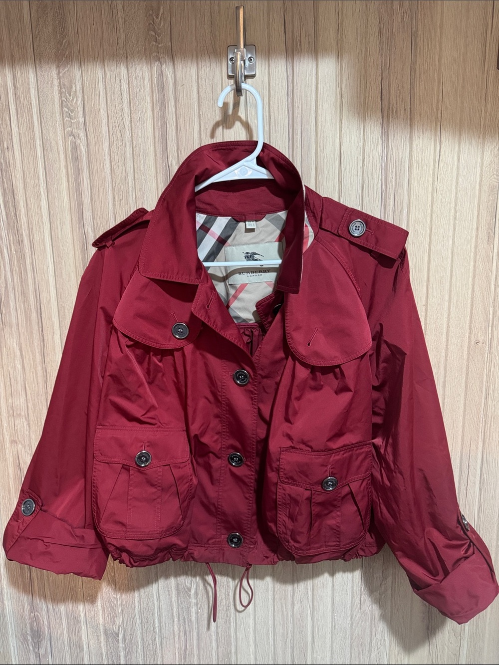 Burberry Burgundy/Rec Short Utility Jacket with Signature Check Lining